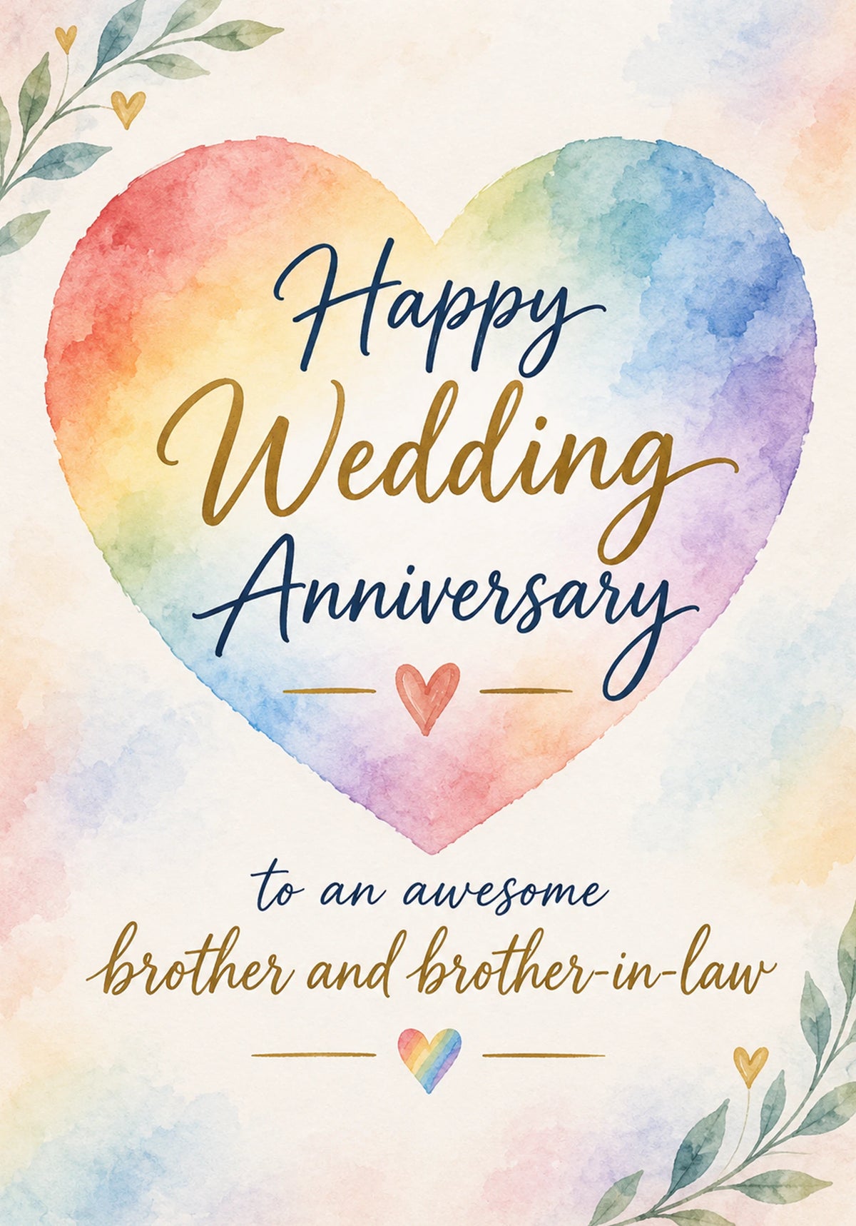 Rainbow Heart Brother and Brother-in-Law Anniversary Card