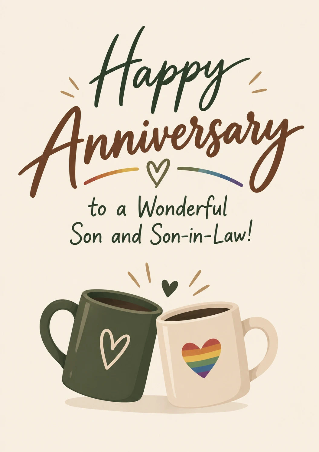Son and Son-in-Law Rainbow Mugs Photo Upload Anniversary Card