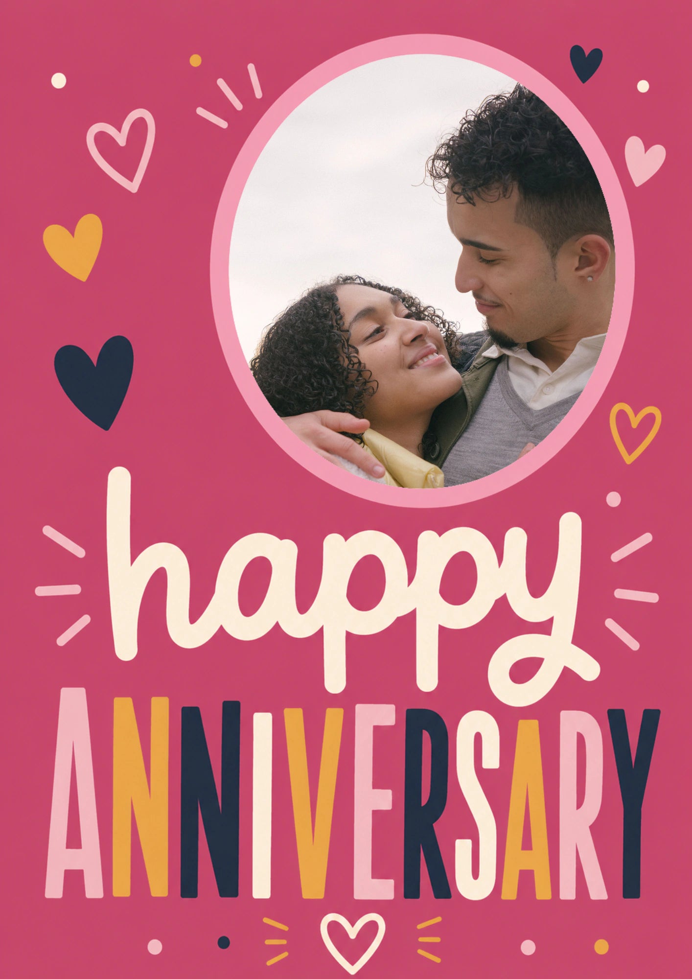 Colourful Hearts Happy Photo Upload Anniversary Card