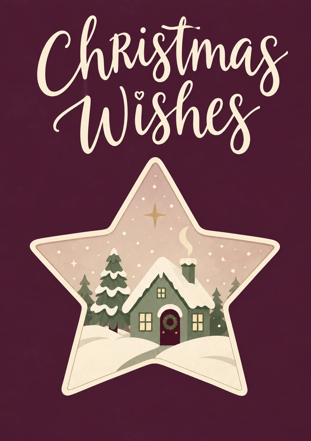 Snowy Cottage Star Scene Christmas Card for Her