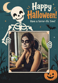 Load image into Gallery viewer, Funny Skeleton Holding Sign Photo Upload Halloween Card for Her
