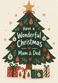 Load image into Gallery viewer, Festive Christmas Tree Illustrated Christmas Card for Mum and Dad
