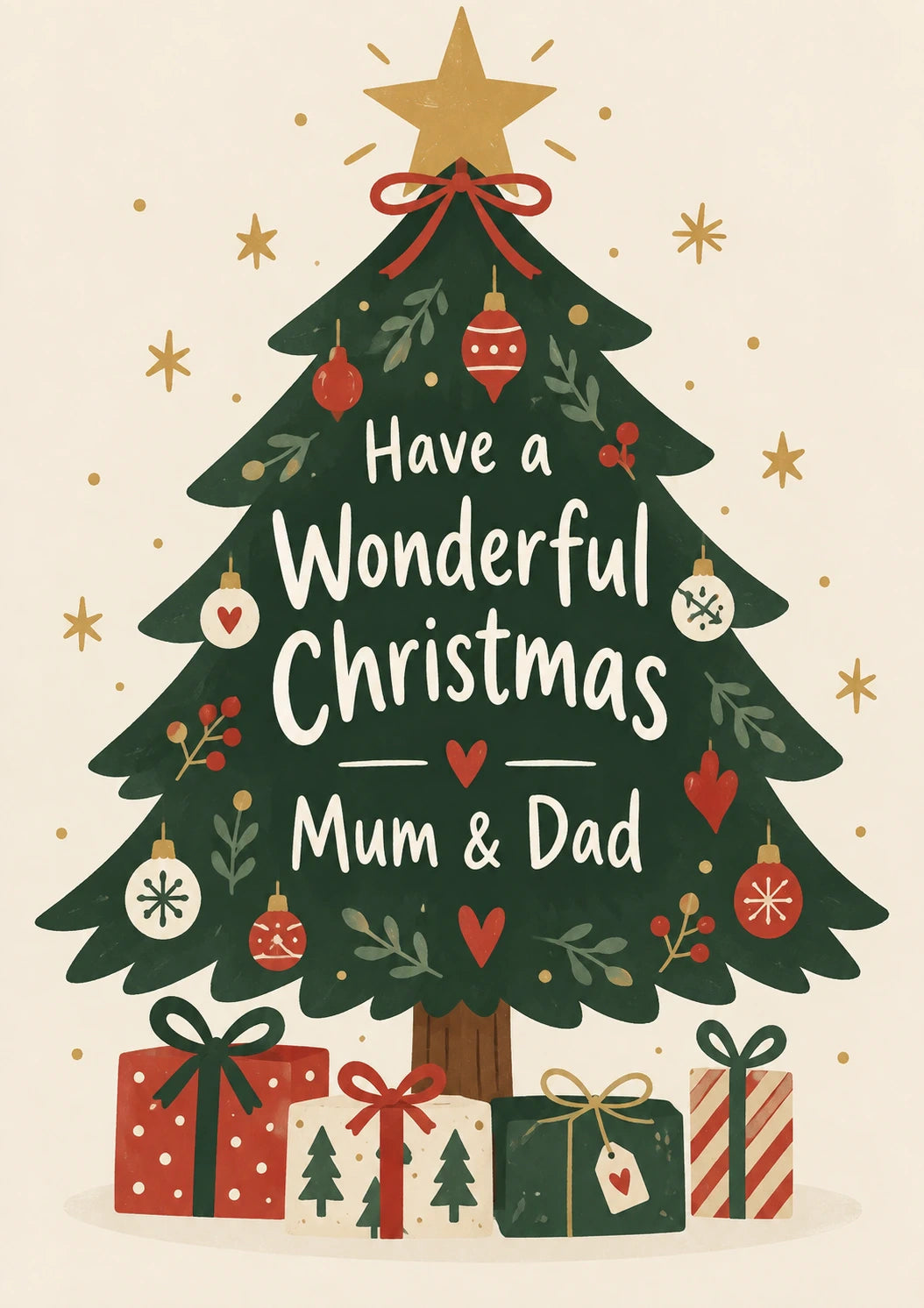 Festive Christmas Tree Illustrated Christmas Card for Mum and Dad