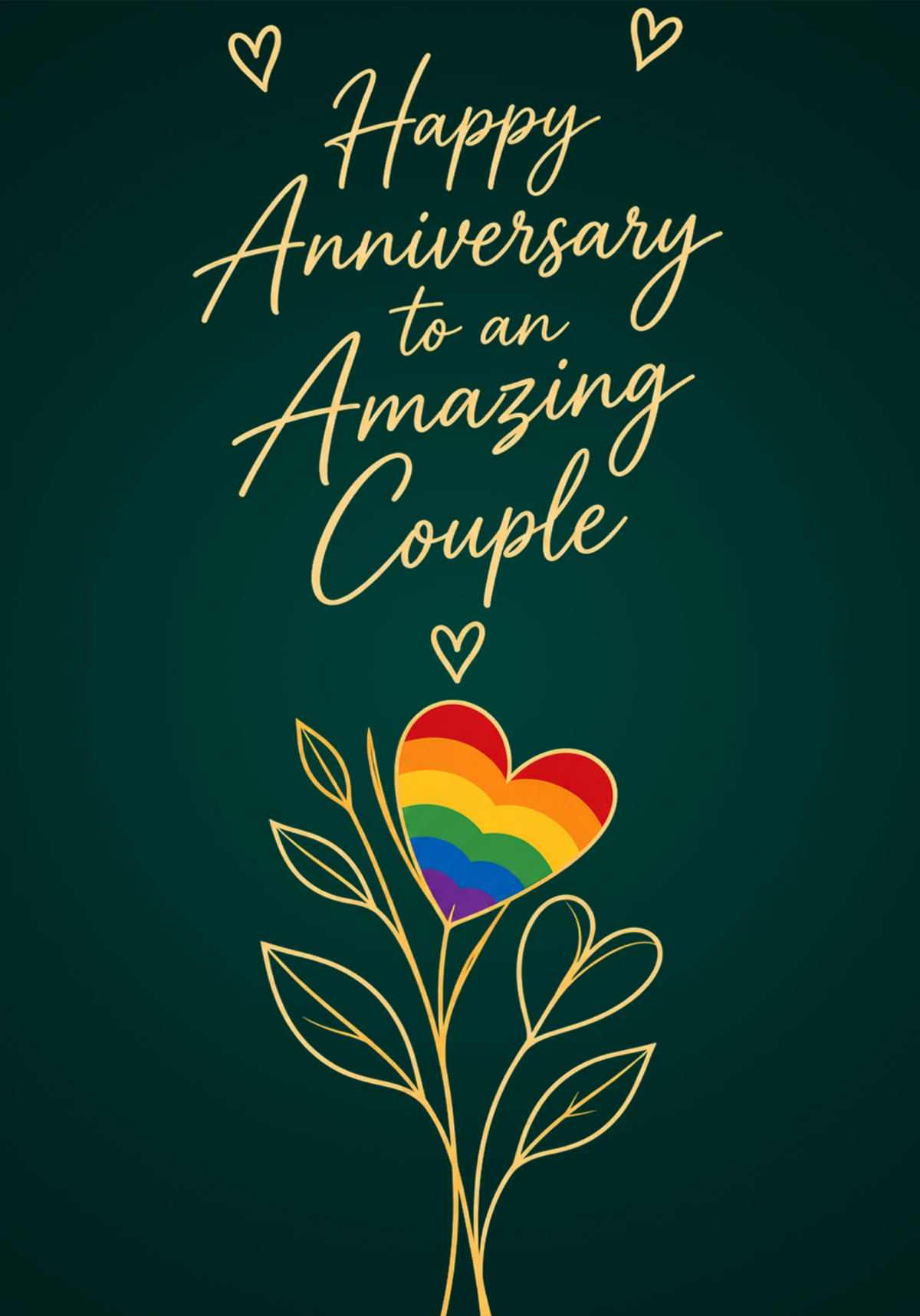 Rainbow Heart Floral LGBTQ+ Anniversary Card