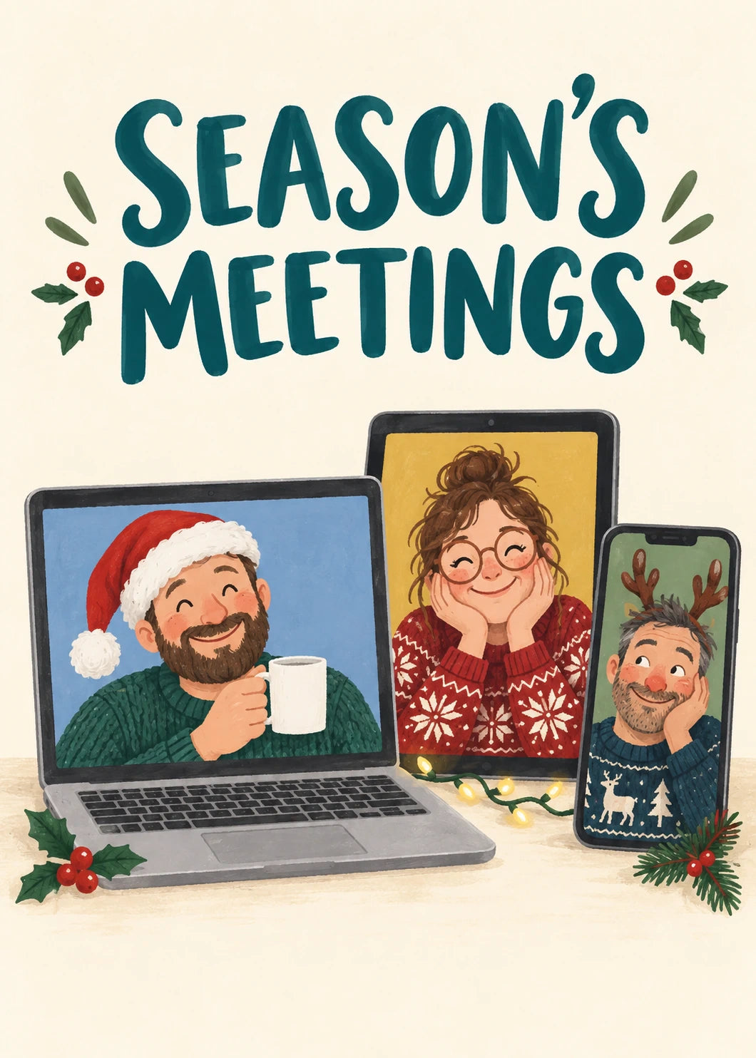 Funny Season's Meetings Video Call Christmas Card