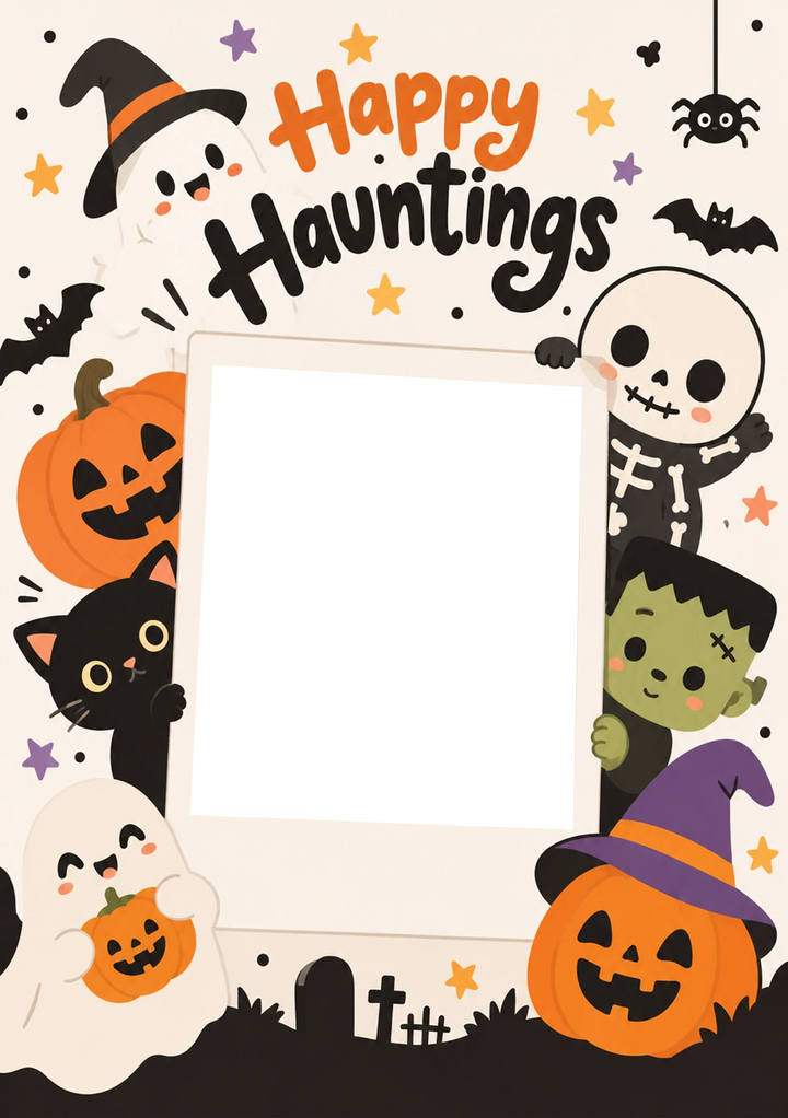 Happy Hauntings Cute Characters Photo Upload Halloween Card