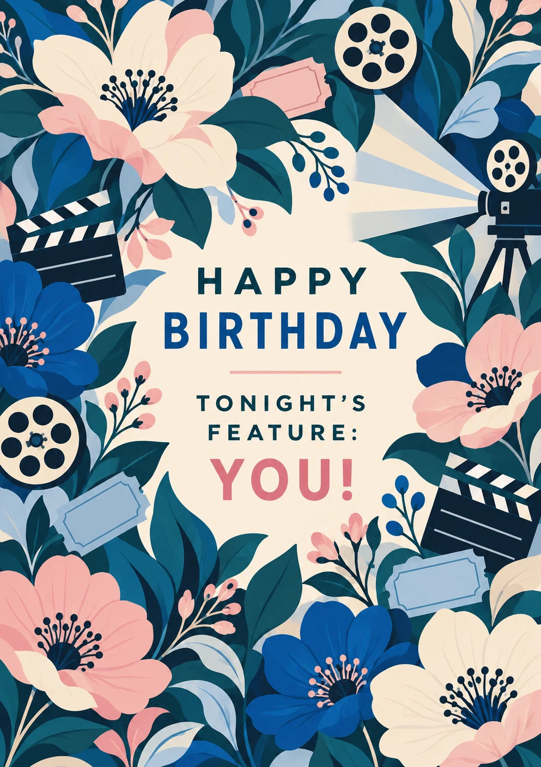 Floral Movie Reel Tonight's Feature Birthday Card