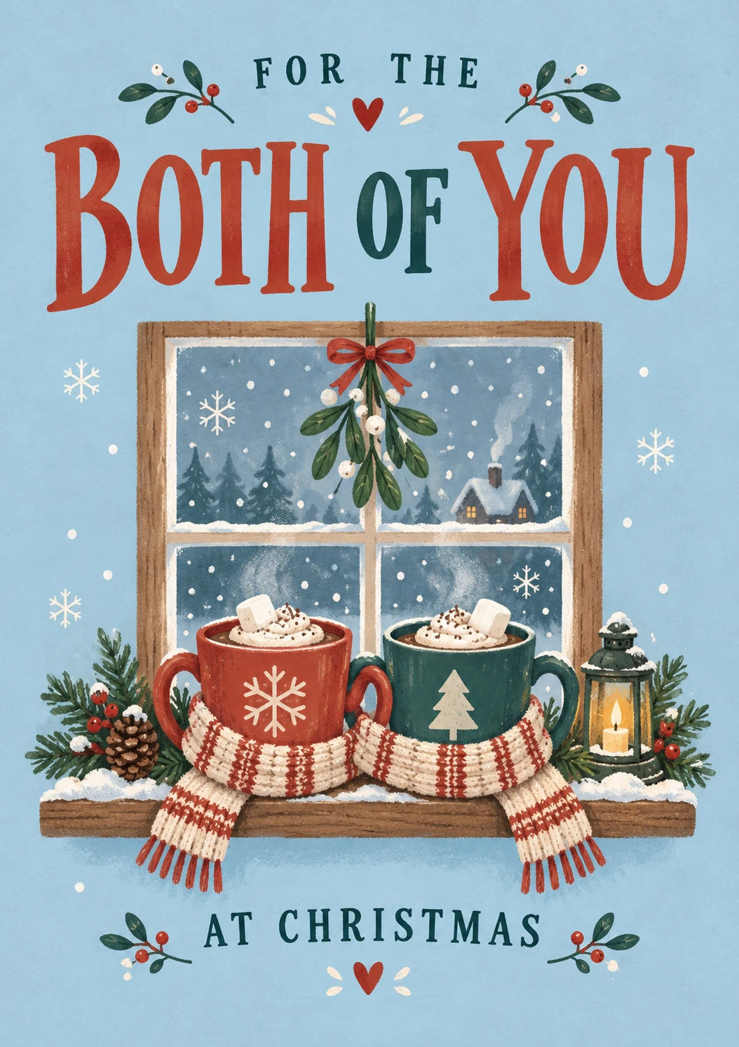 Cosy Hot Chocolate Window Scene Christmas Card for Both