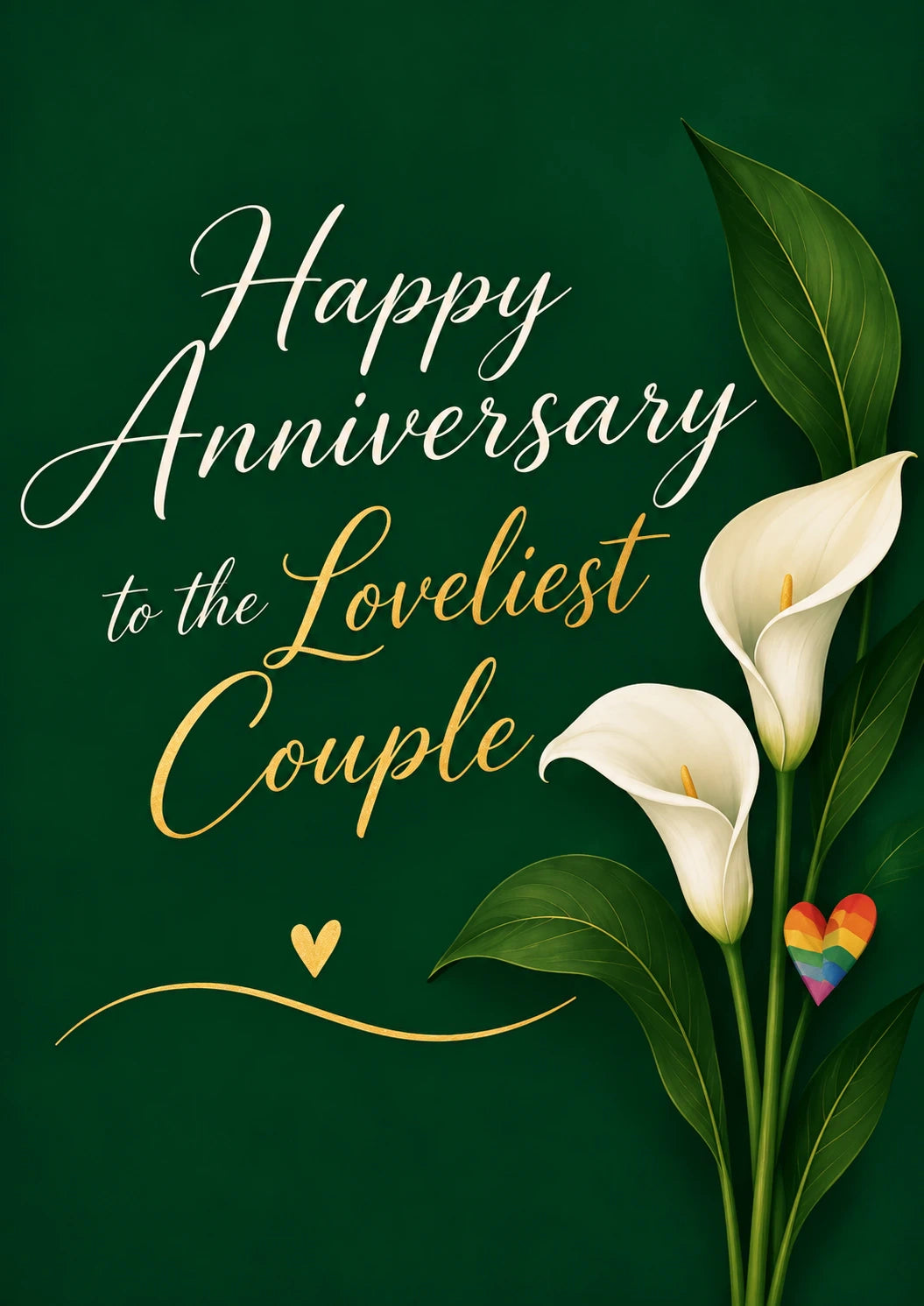 White Calla Lily LGBTQ+ Loveliest Couple Anniversary Card