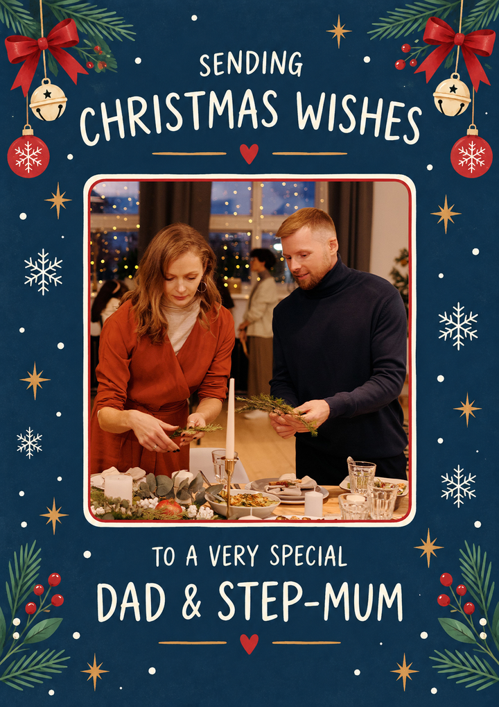 Sending Christmas Wishes Photo Upload Christmas Card for Dad & Step-Mum