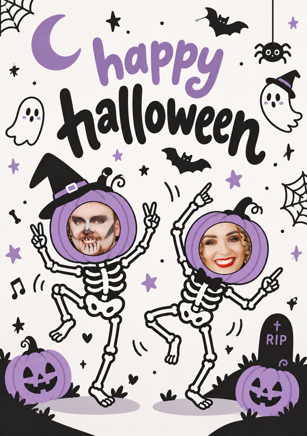 Funny Dancing Skeletons Photo Upload Halloween Card
