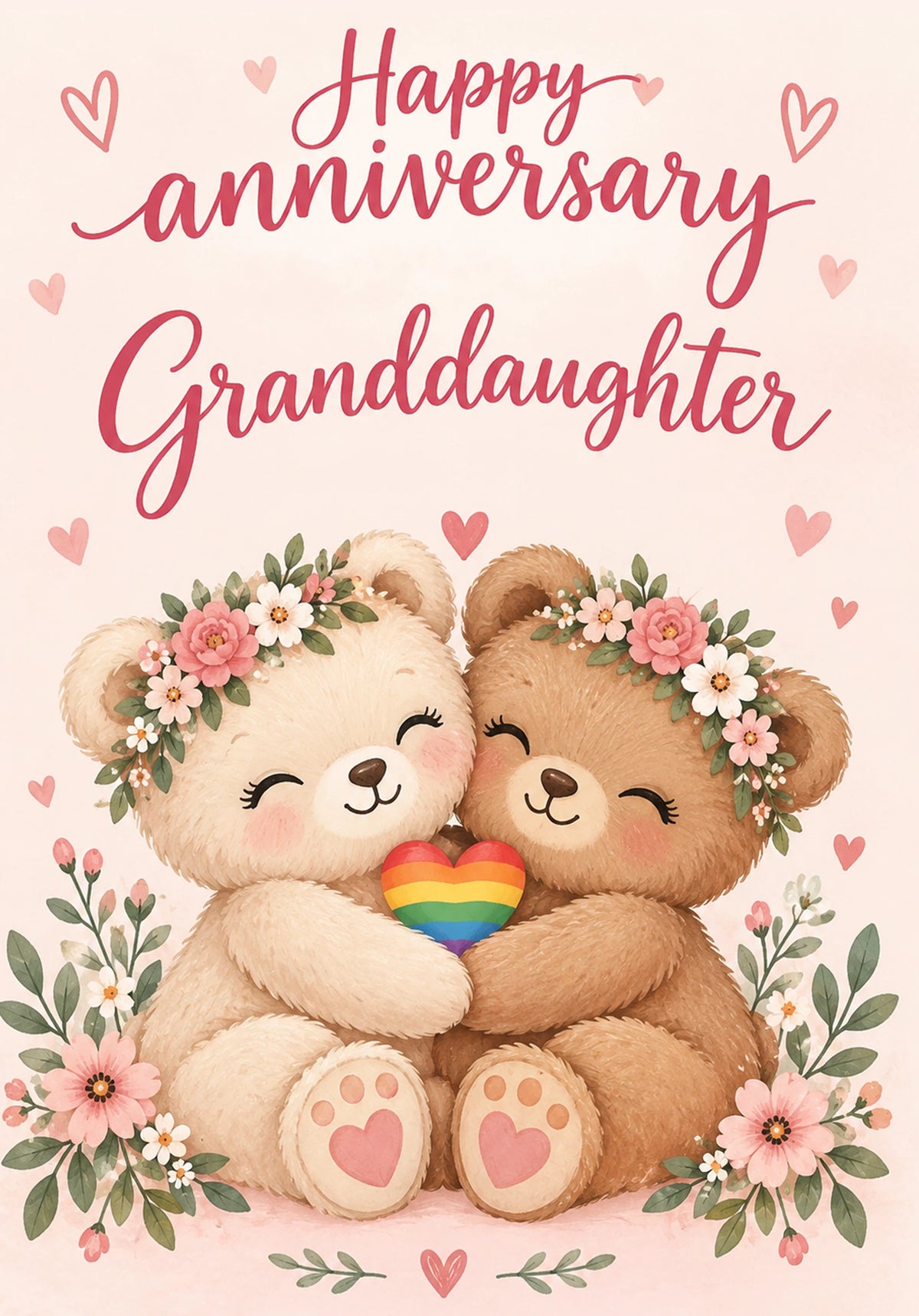 Cute Floral Bears LGBTQ+ Anniversary Card for Her
