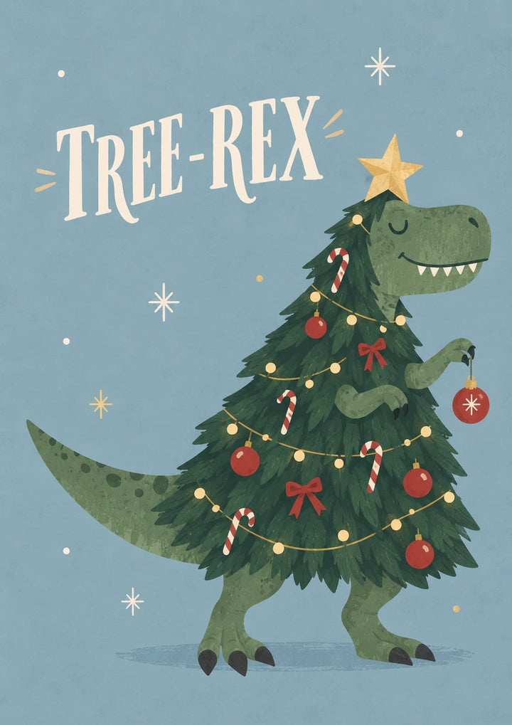 Funny Tree-Rex Dinosaur Christmas Card for Kids