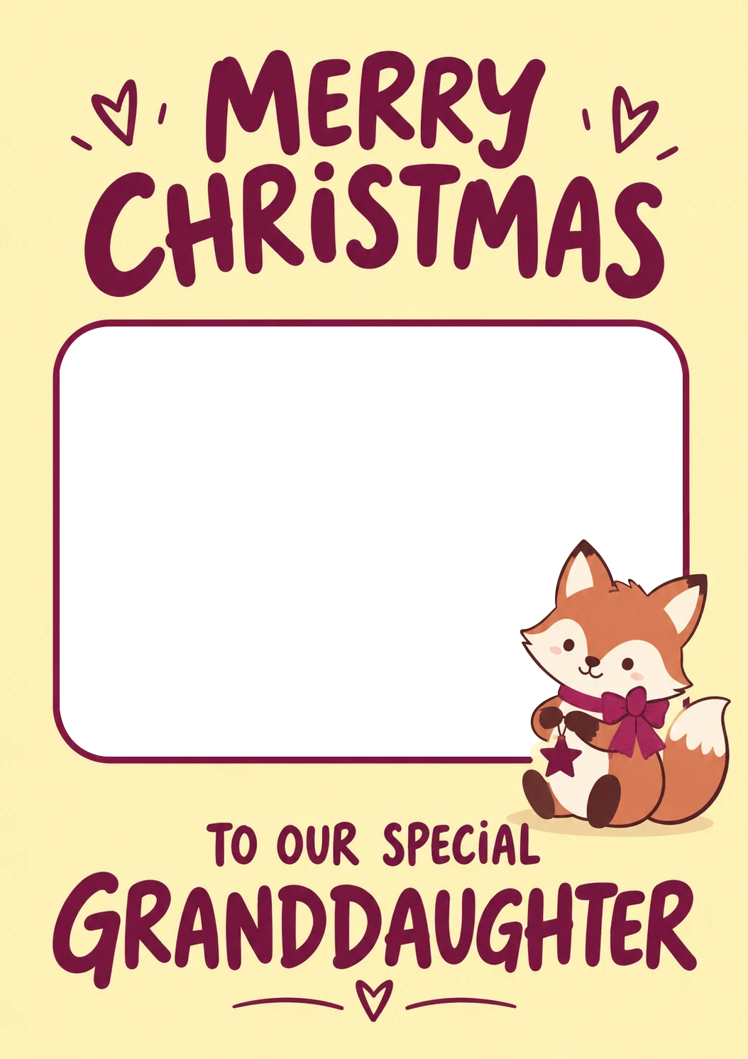 Cute Fox Granddaughter Photo Upload Christmas Card for Her