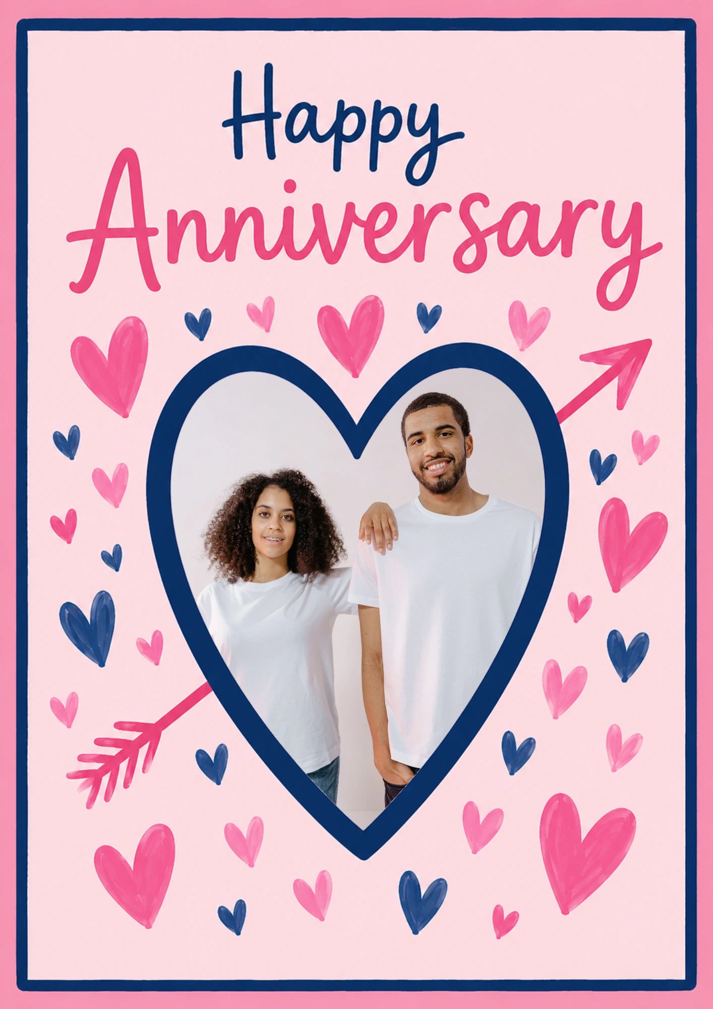 Pink Hearts and Arrow Photo Upload Anniversary Card