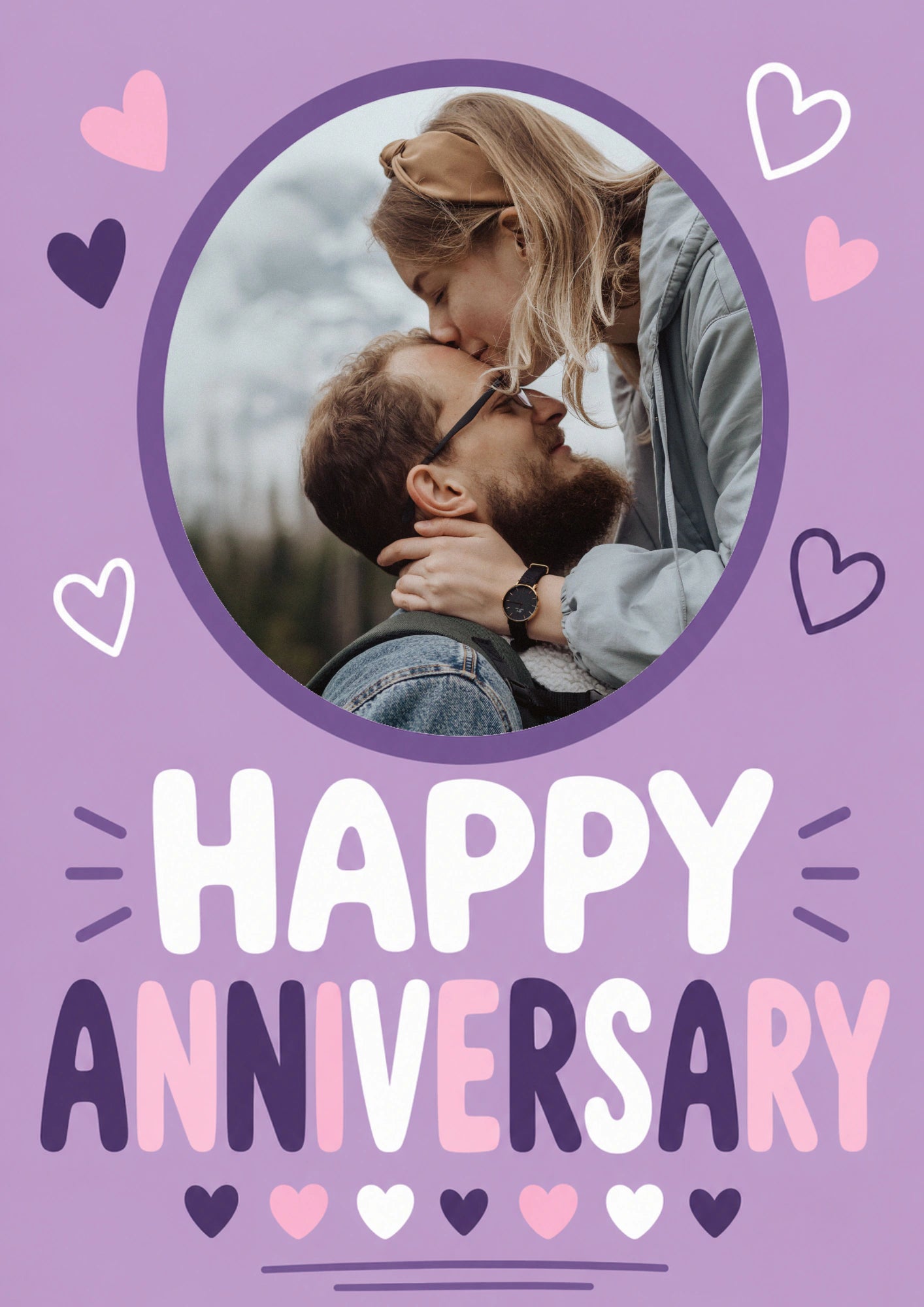 Colourful Hearts and Typography Photo Upload Anniversary Card