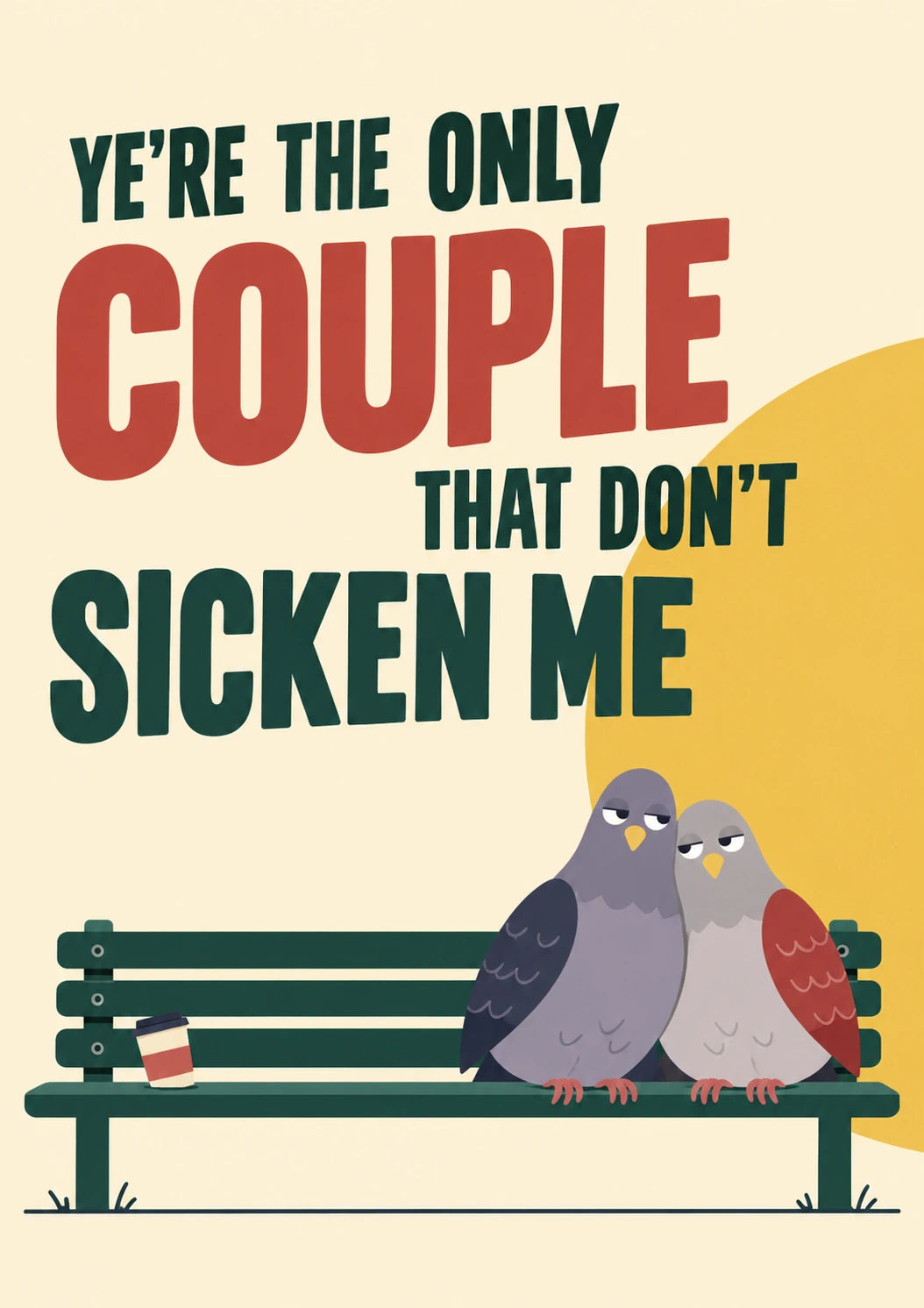 Funny Pigeon Couple Bench Anniversary Card