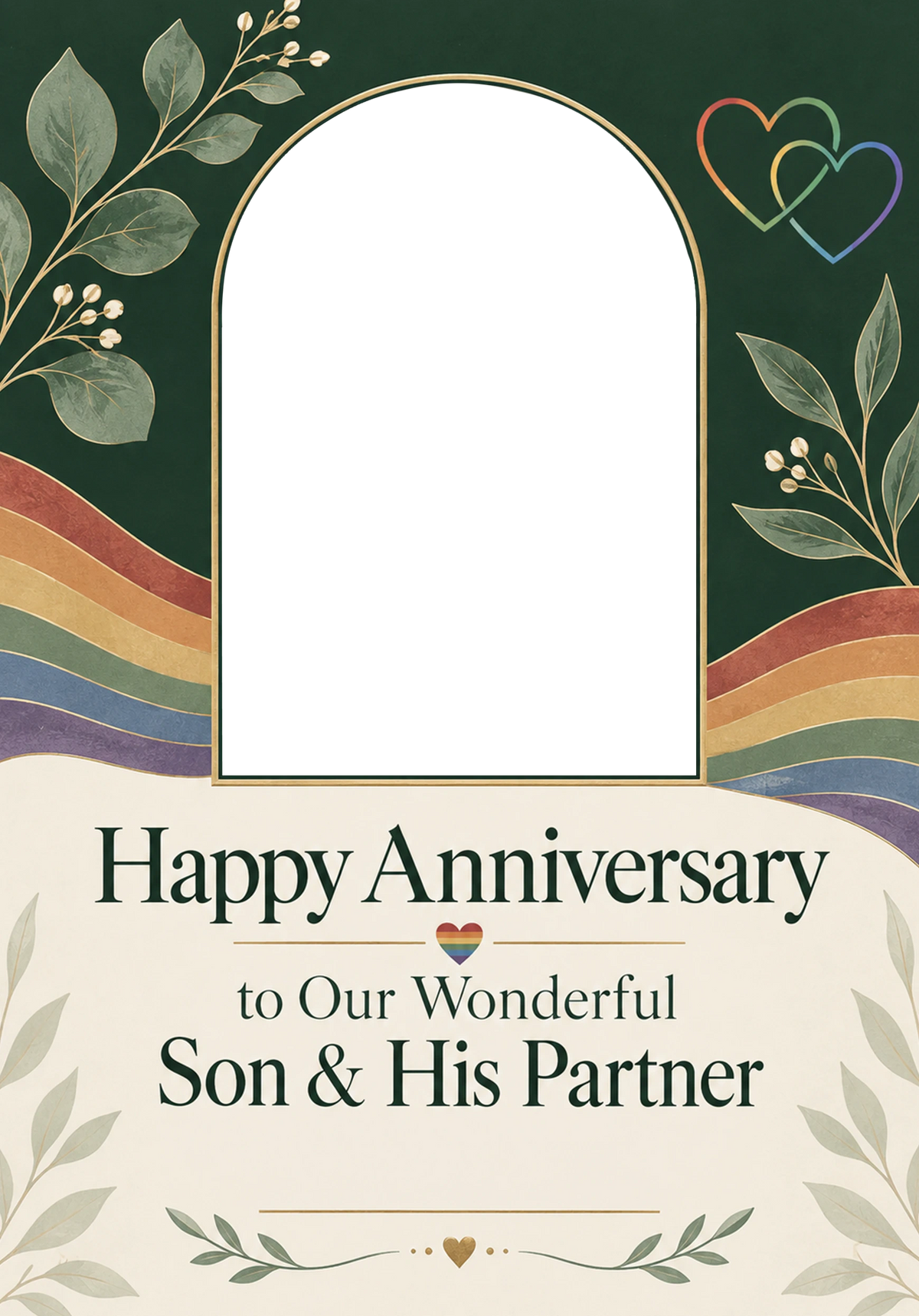 Rainbow Hearts Son and His Partner Photo Upload Anniversary Card