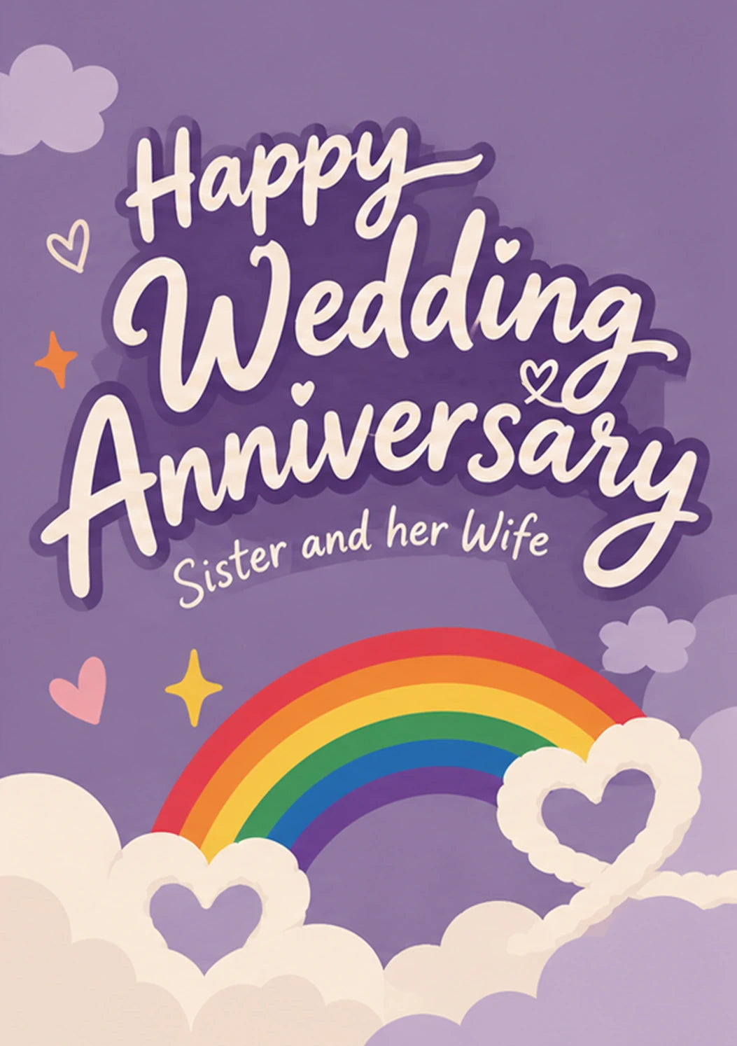 Rainbow Cloud Hearts LGBTQ+ Sister Anniversary Card