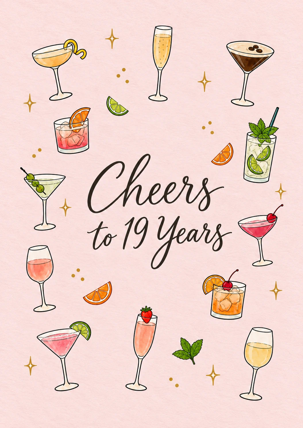 Cheers to 19 Years Cocktails 19th Birthday Card for Her