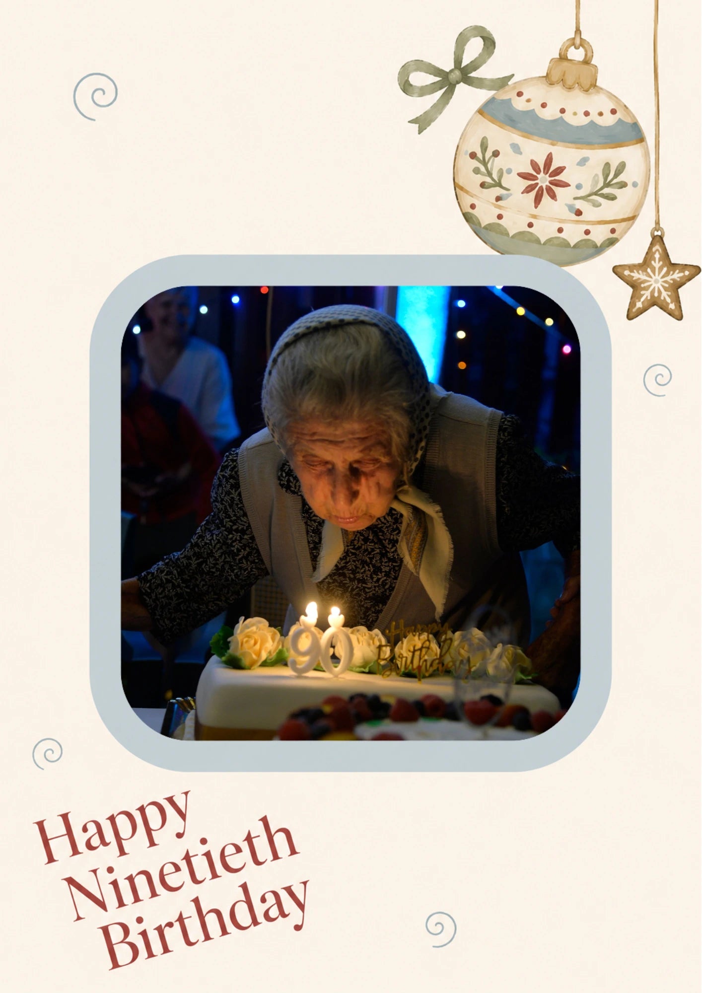 Vintage Christmas Bauble 90th Photo Upload Birthday Card for Her