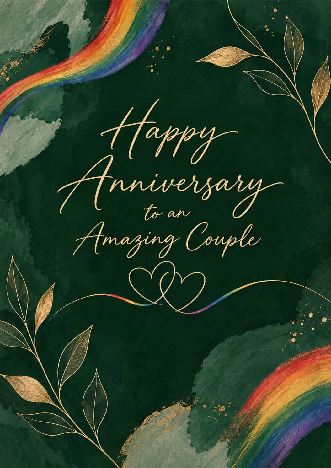 Rainbow Gold Botanical LGBTQ+ Anniversary Card