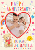 Load image into Gallery viewer, Cute Teddy Bear Rainbow Photo Upload Anniversary Card for Her
