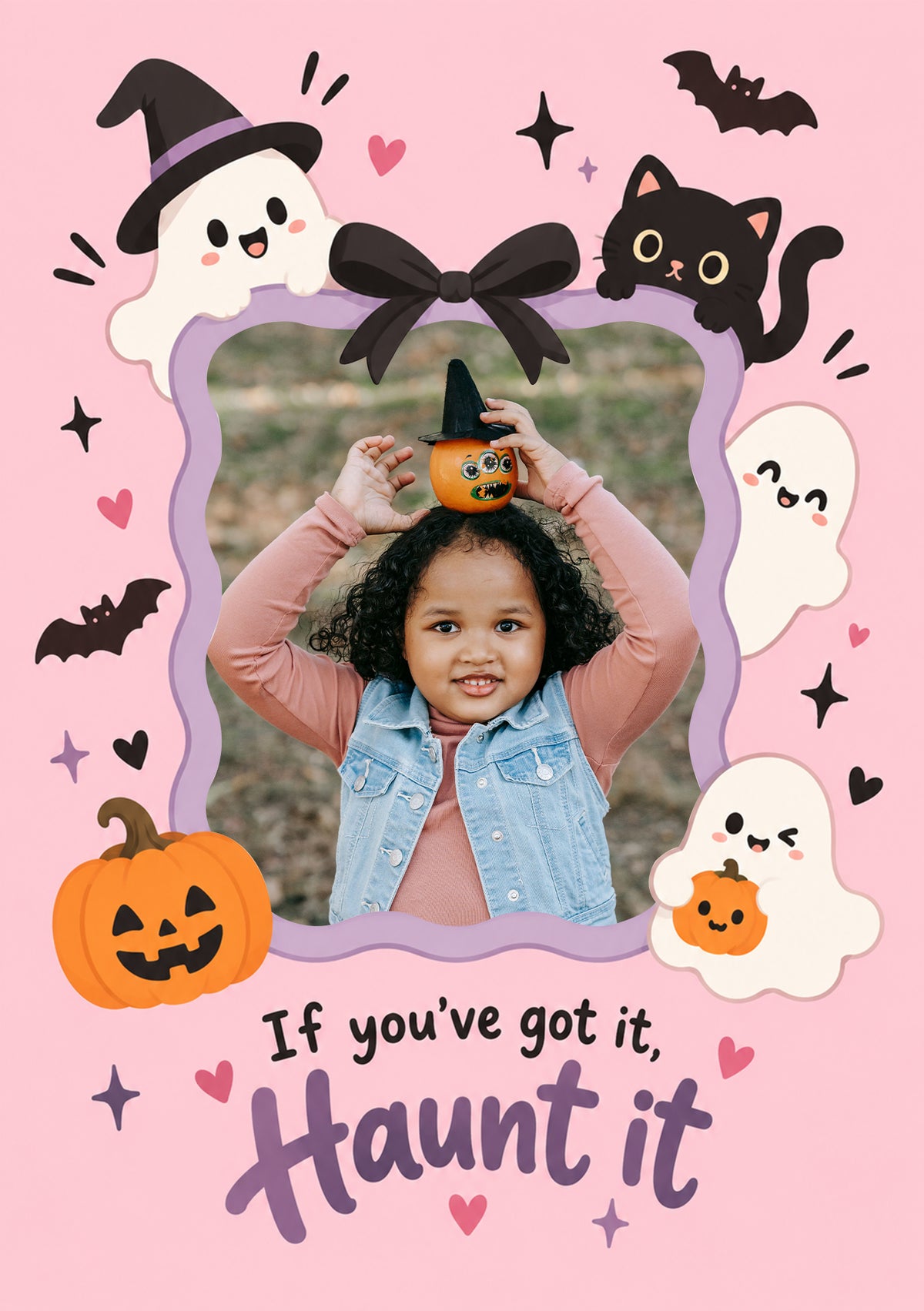 Cute Kawaii Ghosts and Pumpkins Photo Upload Halloween Card