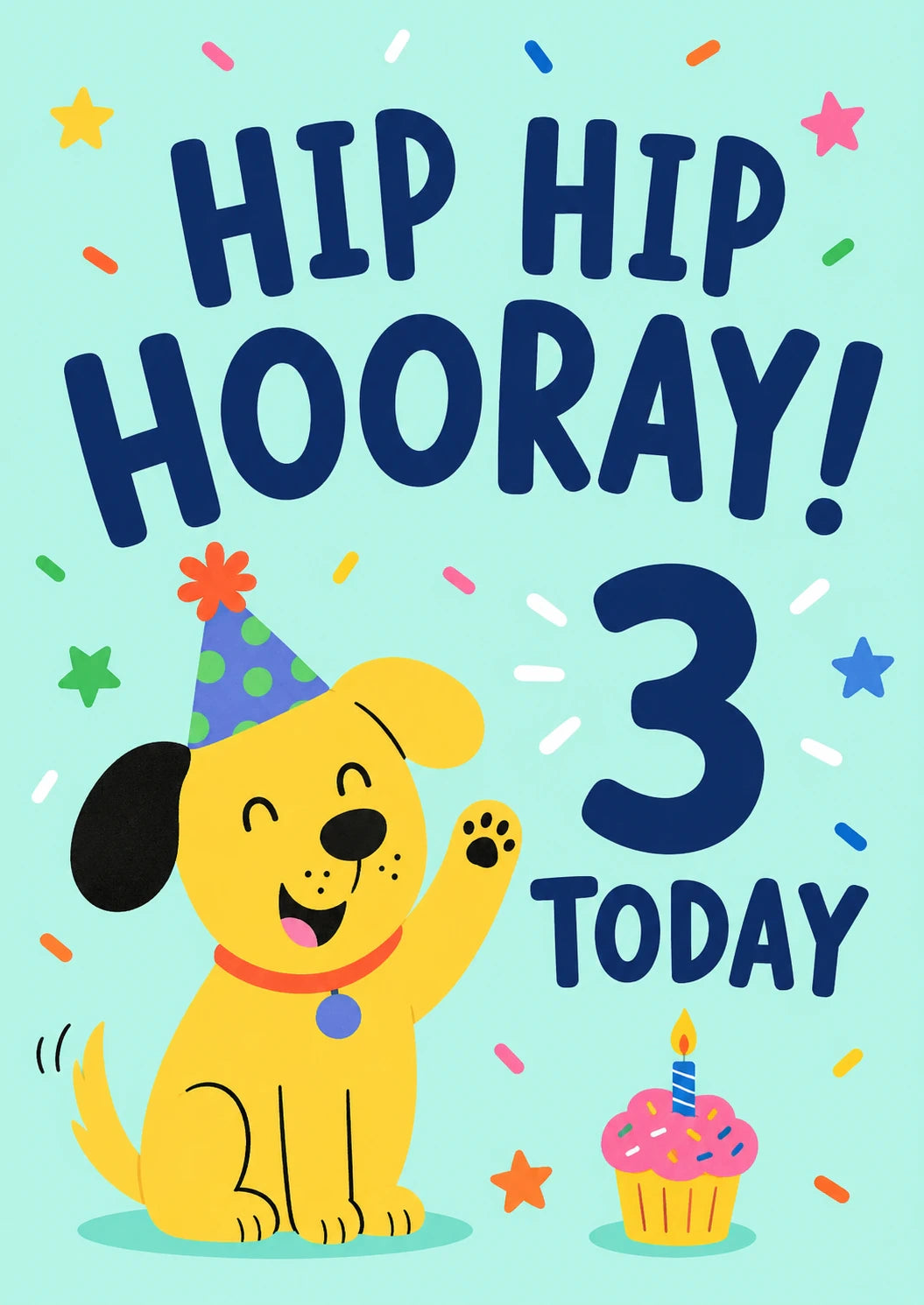 Happy Dog Party Hat 3rd Birthday Card