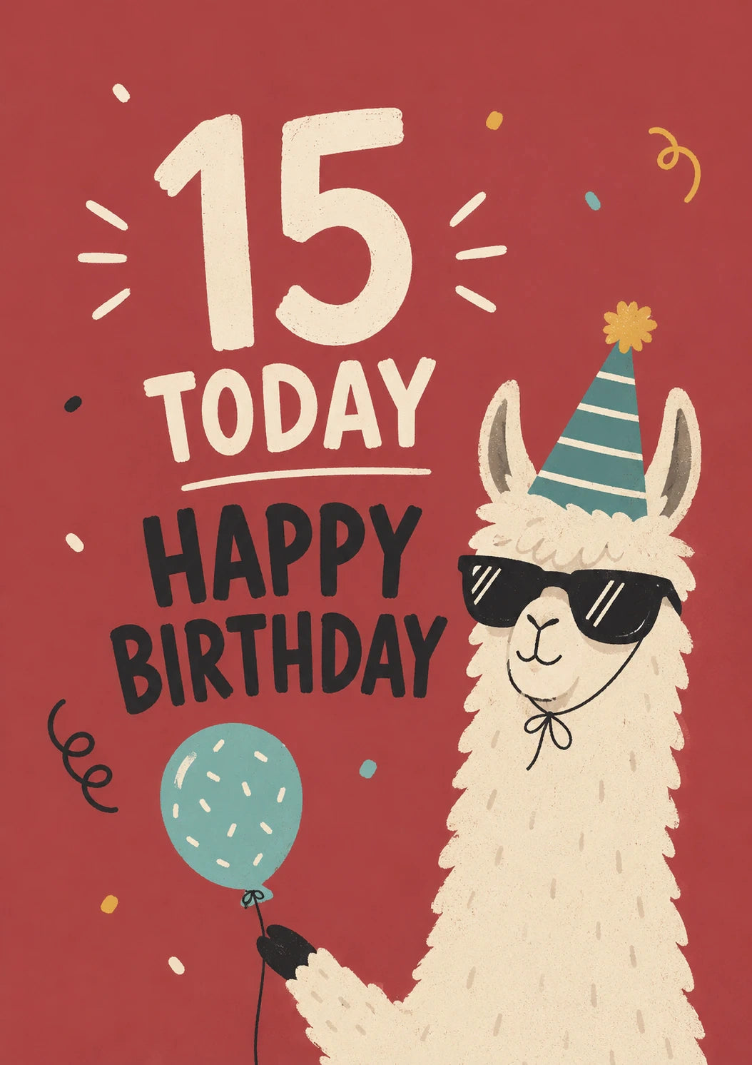 Funny Cool Llama 15th Birthday Card