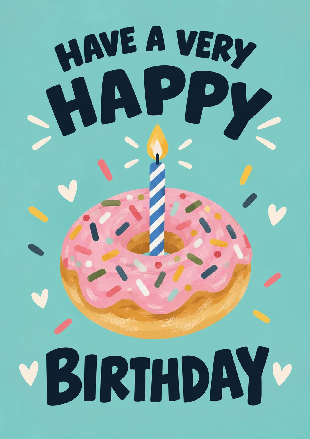Pink Donut with Candle Happy Birthday Card