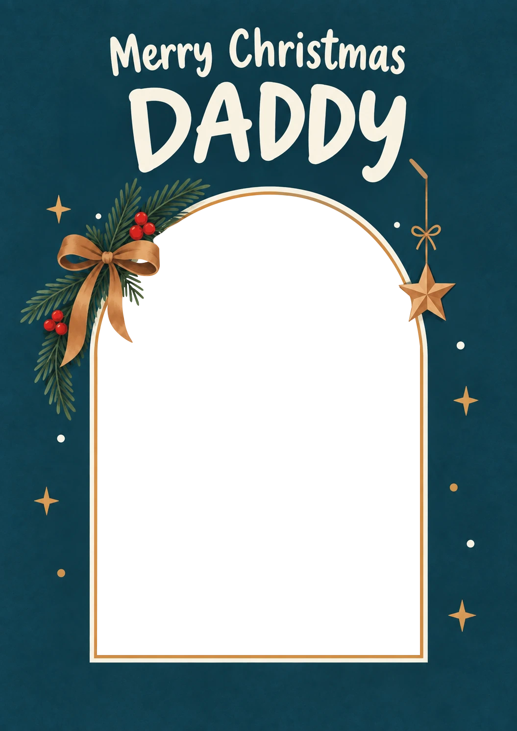 Merry Christmas Daddy Holly Bow Photo Upload Christmas Card for Him