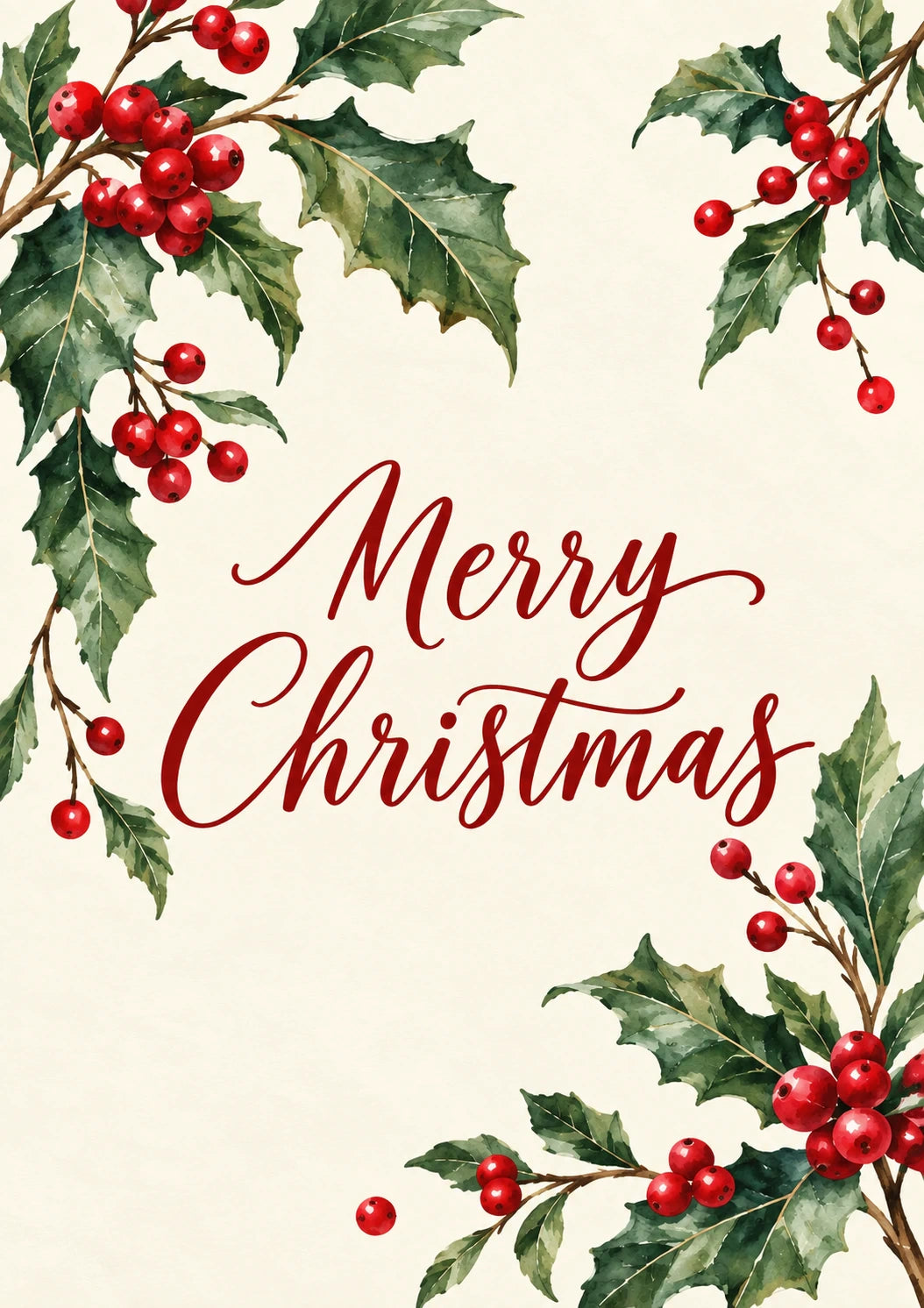 Holly Berry Watercolour Christmas Card for Parents