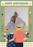Load image into Gallery viewer, Cute Illustrated Elderly Couple Photo Upload Anniversary Card
