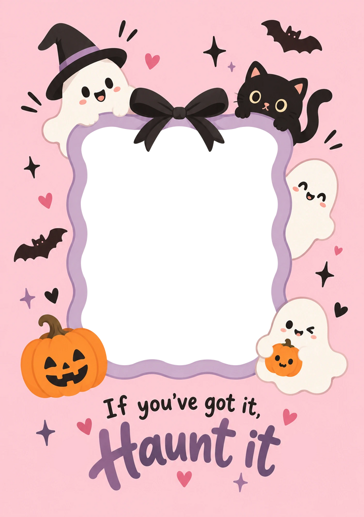 Cute Kawaii Ghosts and Pumpkins Photo Upload Halloween Card