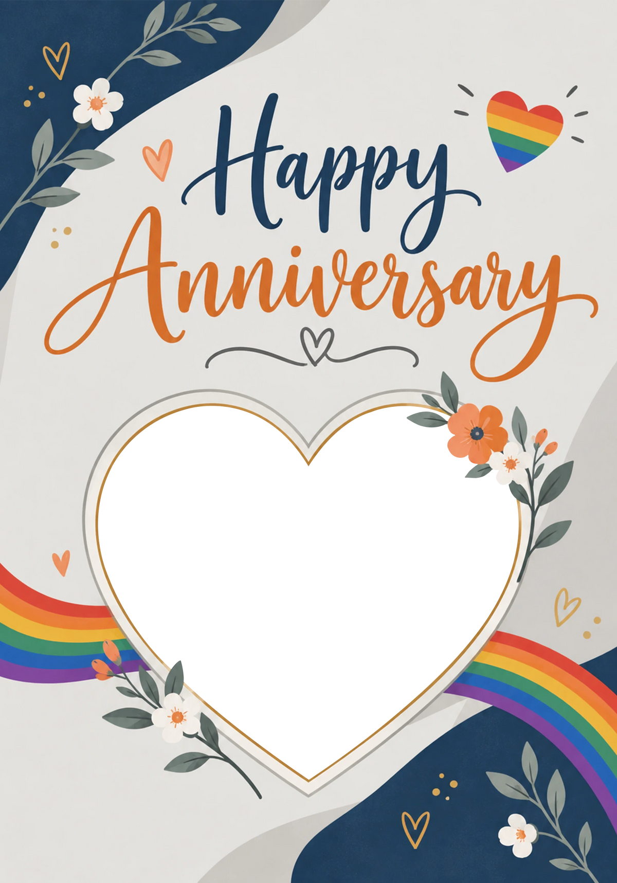 Rainbow Pride Floral Photo Upload Anniversary Card
