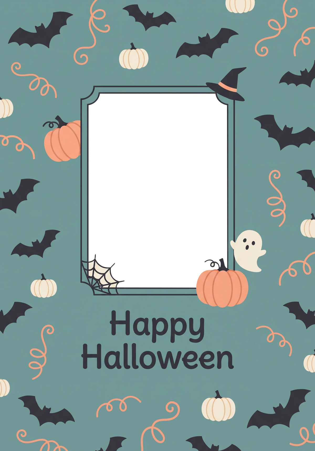 Cute Bats and Pumpkins Photo Upload Halloween Card for Her