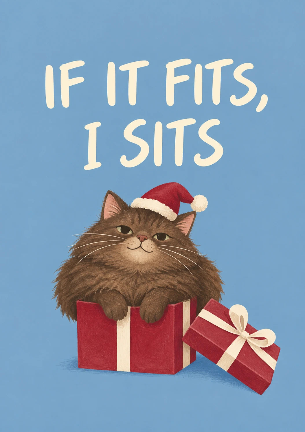 Funny If It Fits I Sits Cat in Box Christmas Card for Her