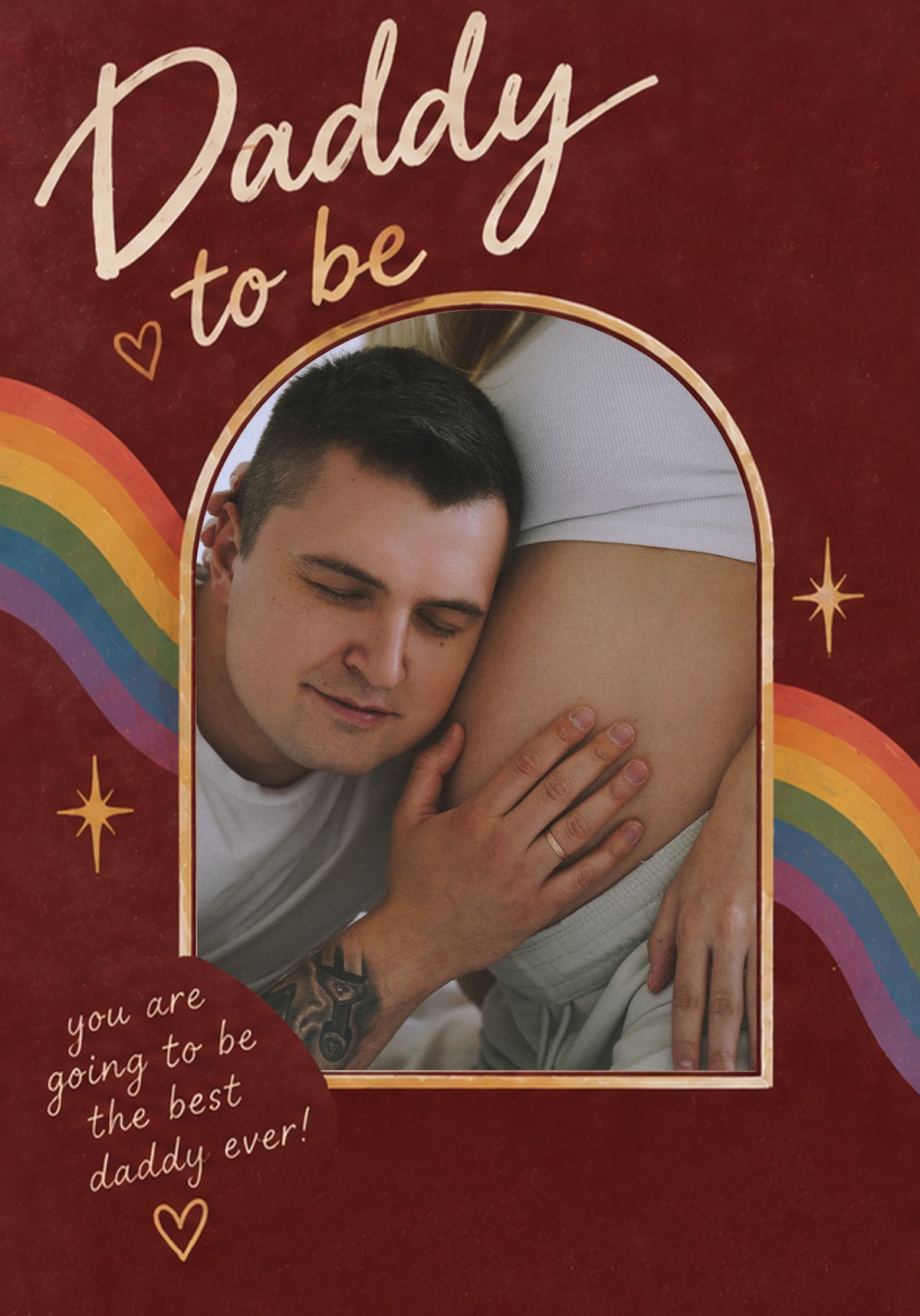 Crimson Rainbow Daddy To Be Photo Upload Birthday Card for Him