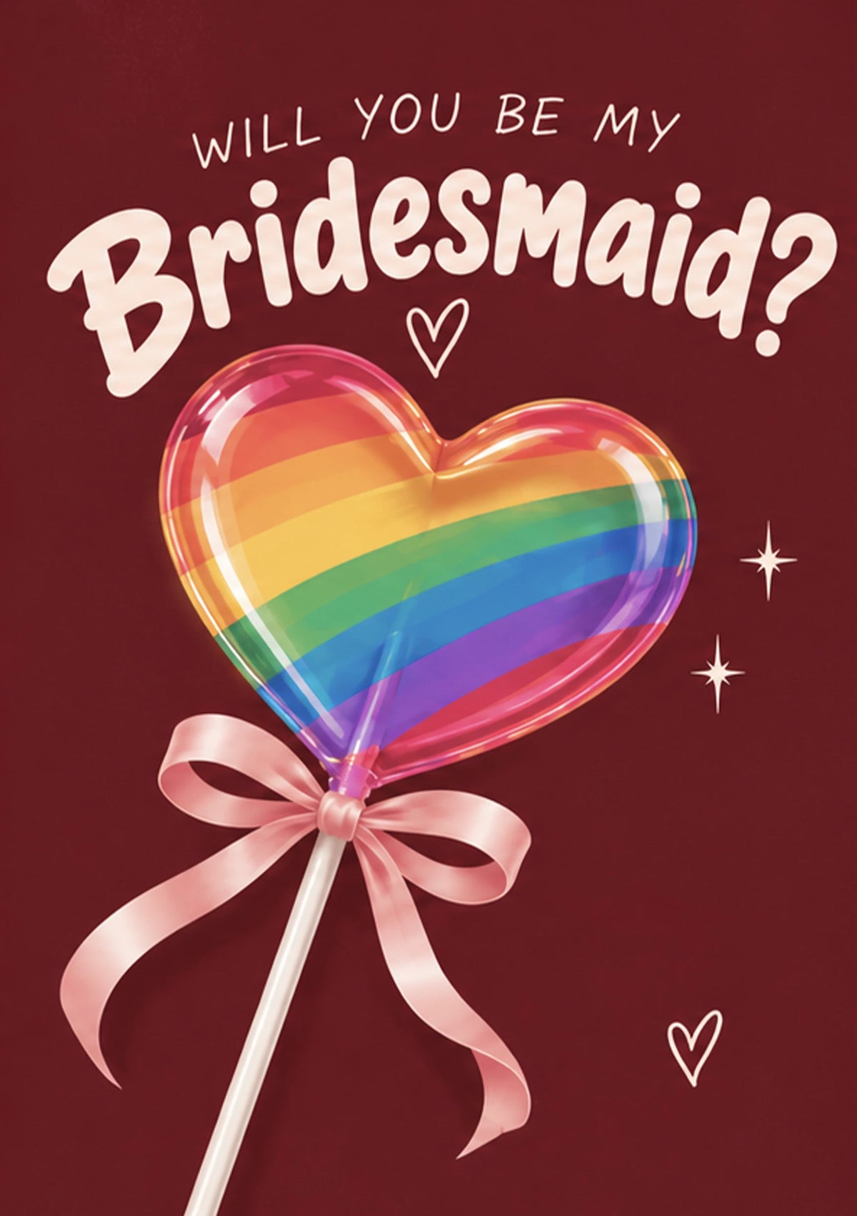 Rainbow Heart Lollipop LGBTQ+ Bridesmaid Birthday Card