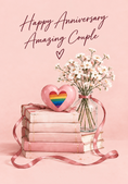Load image into Gallery viewer, Rainbow Heart Pink Floral LGBTQ+ Anniversary Card
