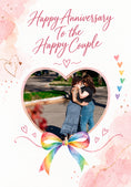 Load image into Gallery viewer, Rainbow Bow Heart LGBTQ+ Photo Upload Anniversary Card
