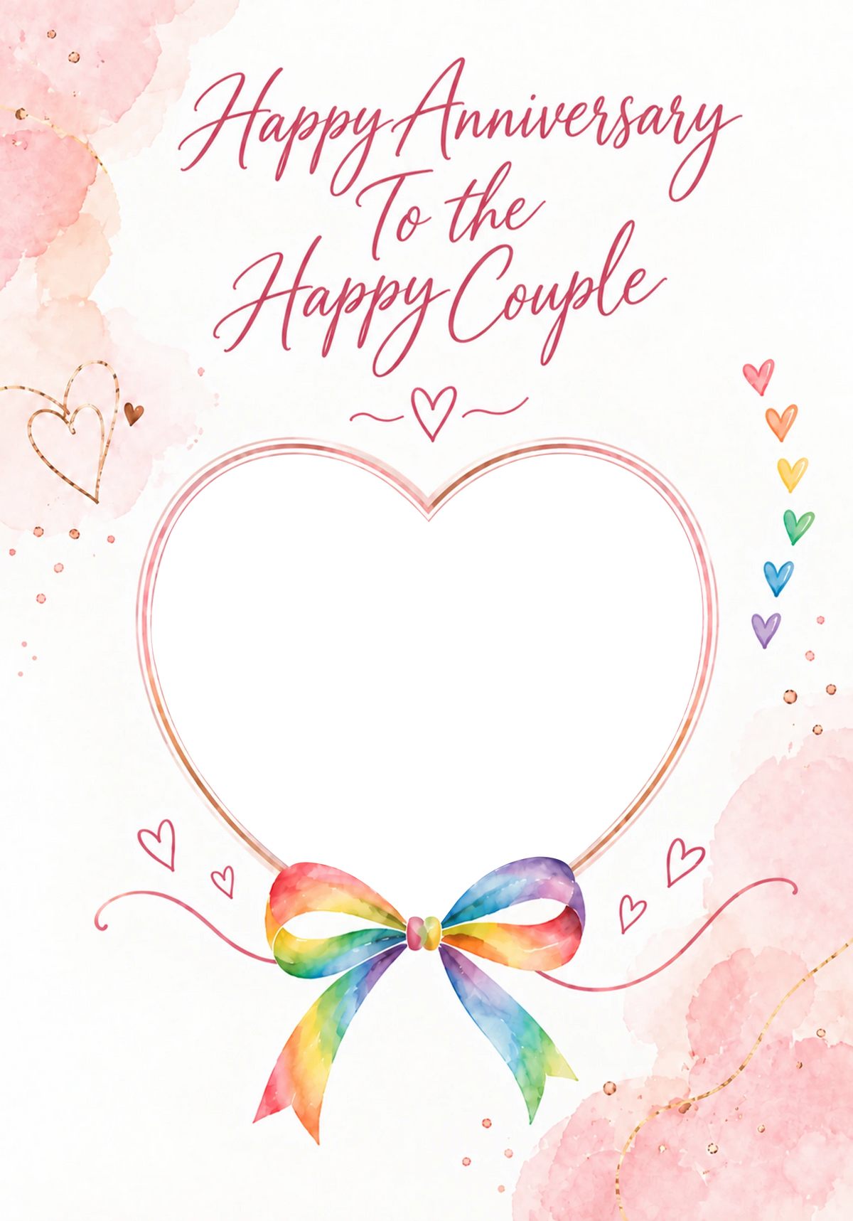 Rainbow Bow Heart LGBTQ+ Photo Upload Anniversary Card