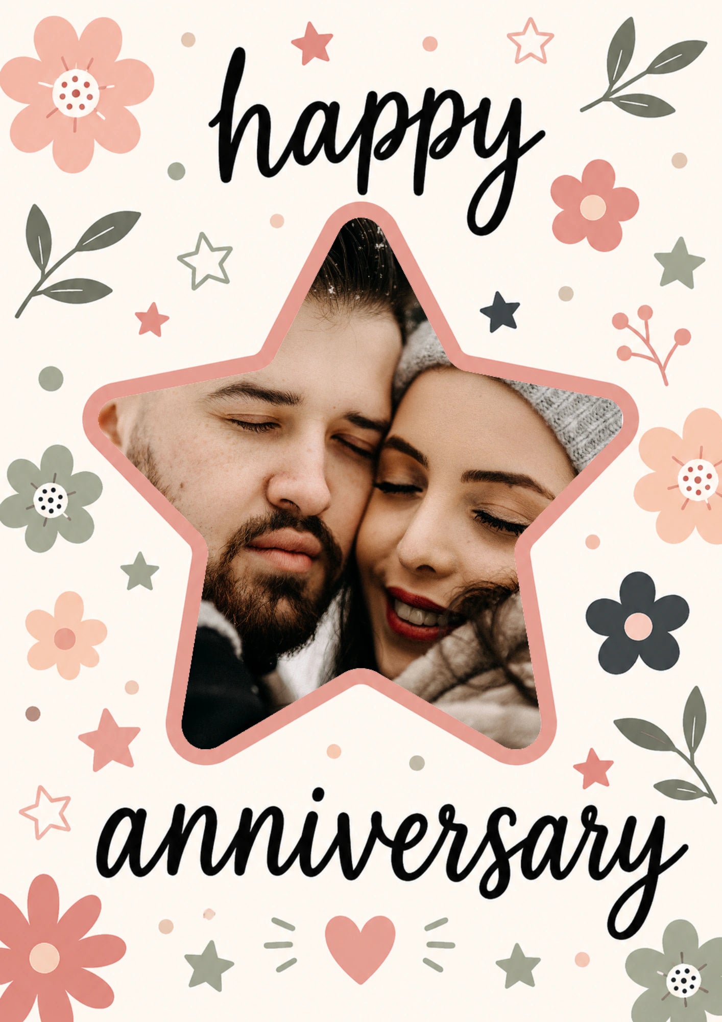 Floral Stars and Flowers Photo Upload Anniversary Card
