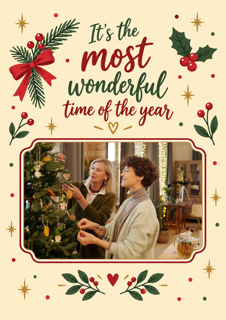 Most Wonderful Time of the Year Photo Upload Christmas Card for Step Mum