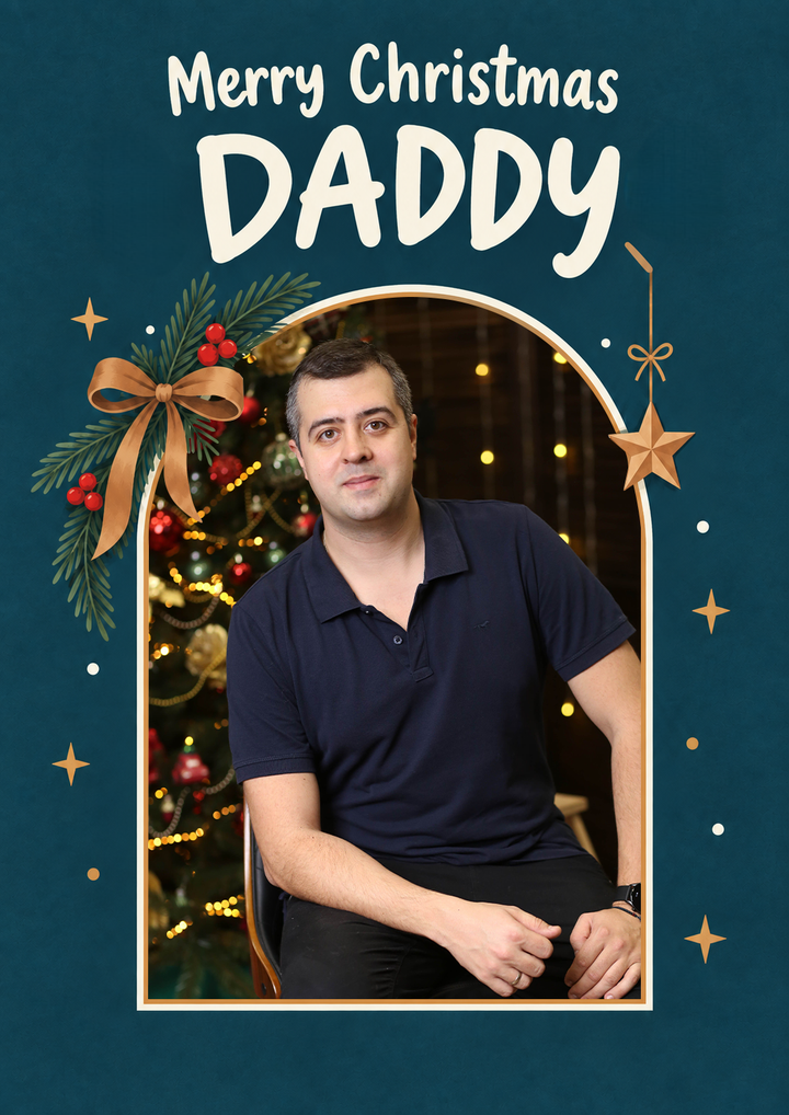 Merry Christmas Daddy Holly Bow Photo Upload Christmas Card for Him