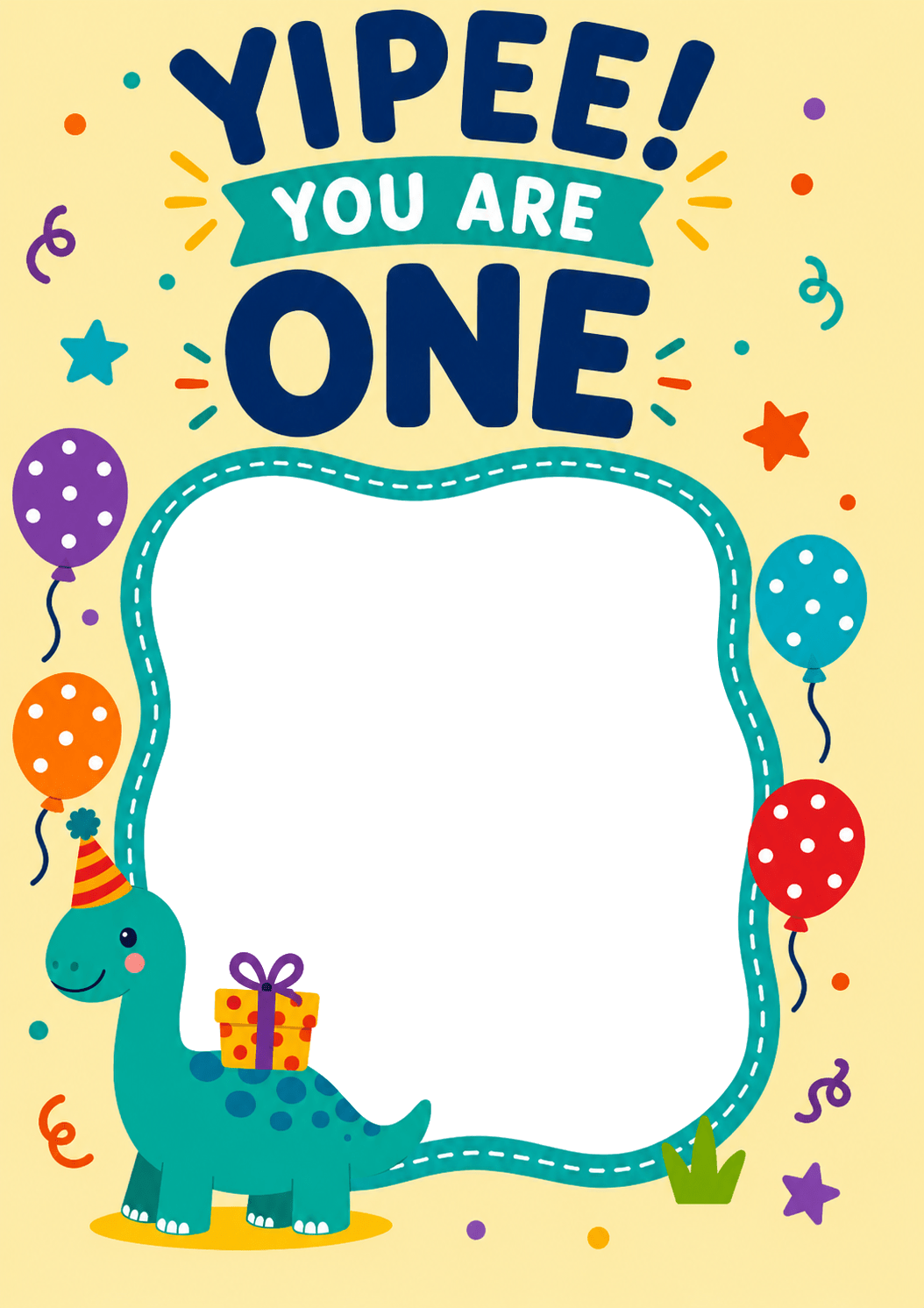 Yipee You Are One Dinosaur Photo Upload 1st Birthday Card