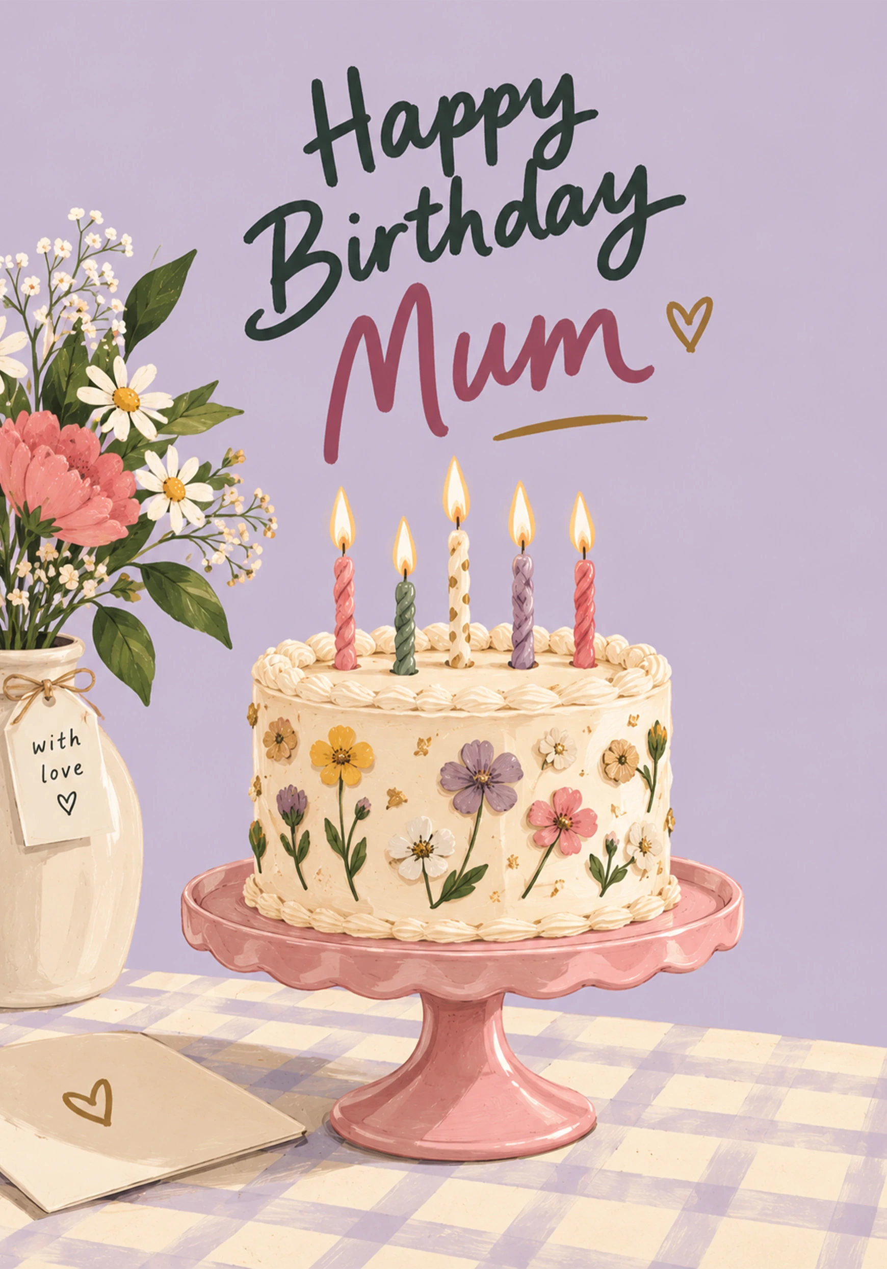 Floral Cake with Candles Mum Birthday Card for Her