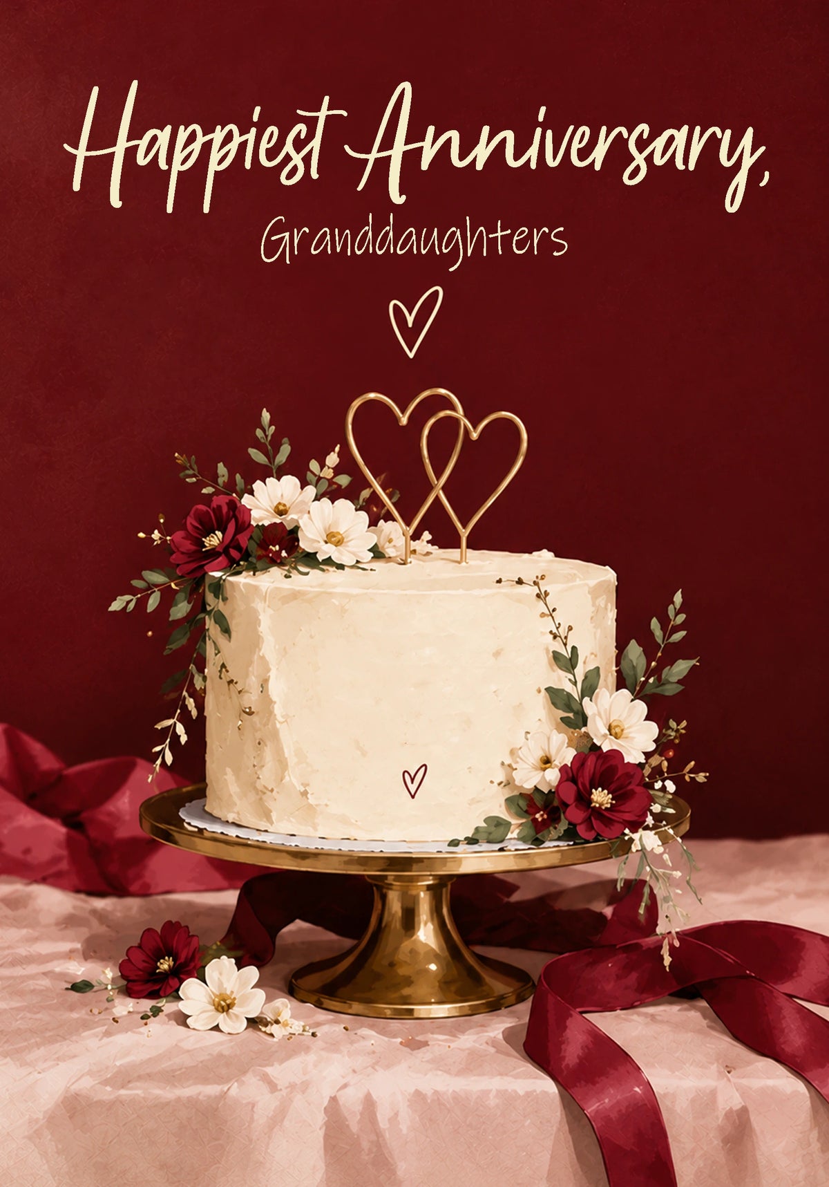 Happiest Anniversary Granddaughters Floral Cake Card for Her
