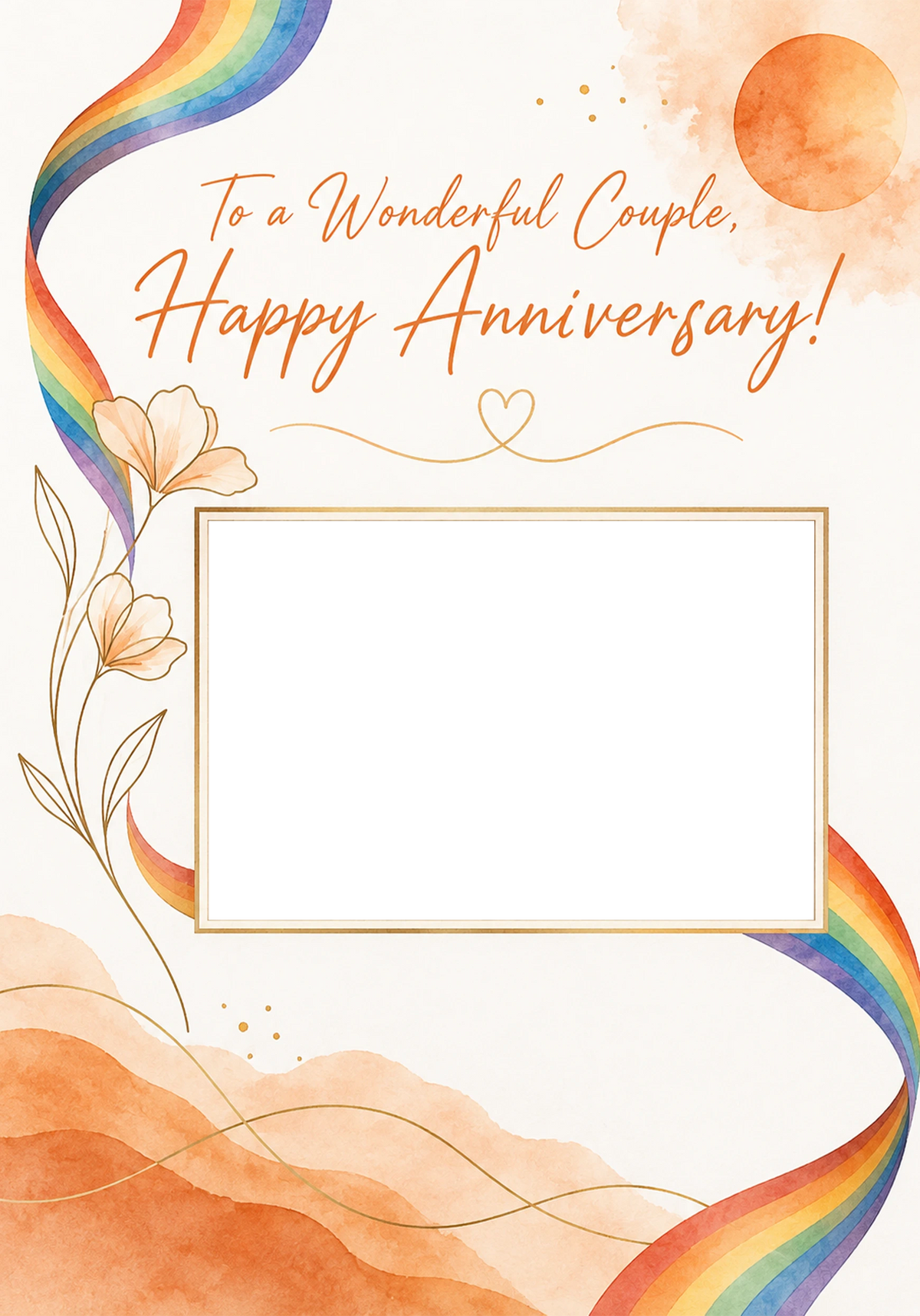 Rainbow Pride Floral Photo Upload Anniversary Card